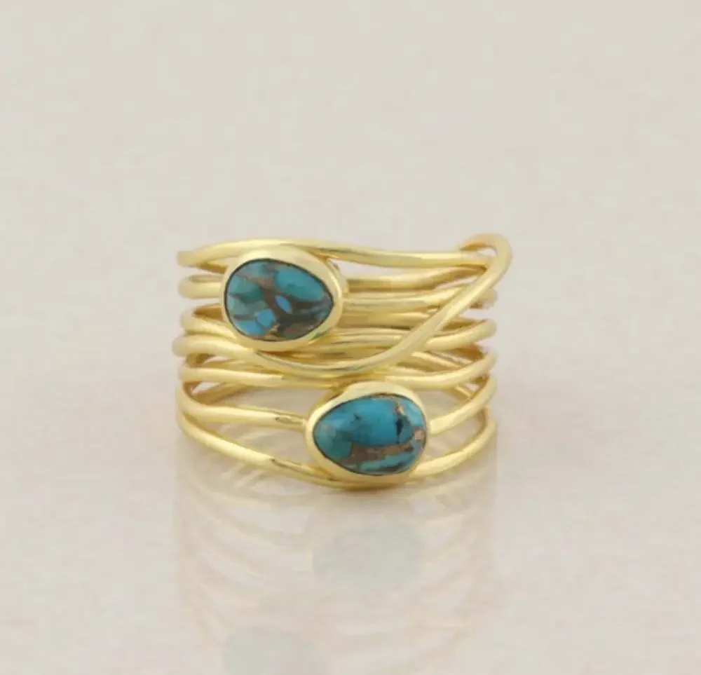 18k Gold Over Sterling Silver Turquoise Ring Size 8